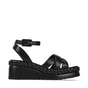 EOS Melana Platform Sandal in Black Leather