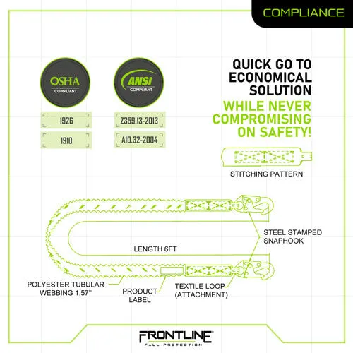 Frontline LIS61S Combat 6' Single Leg Snaphook Lanyard with Internal Shock Absorber