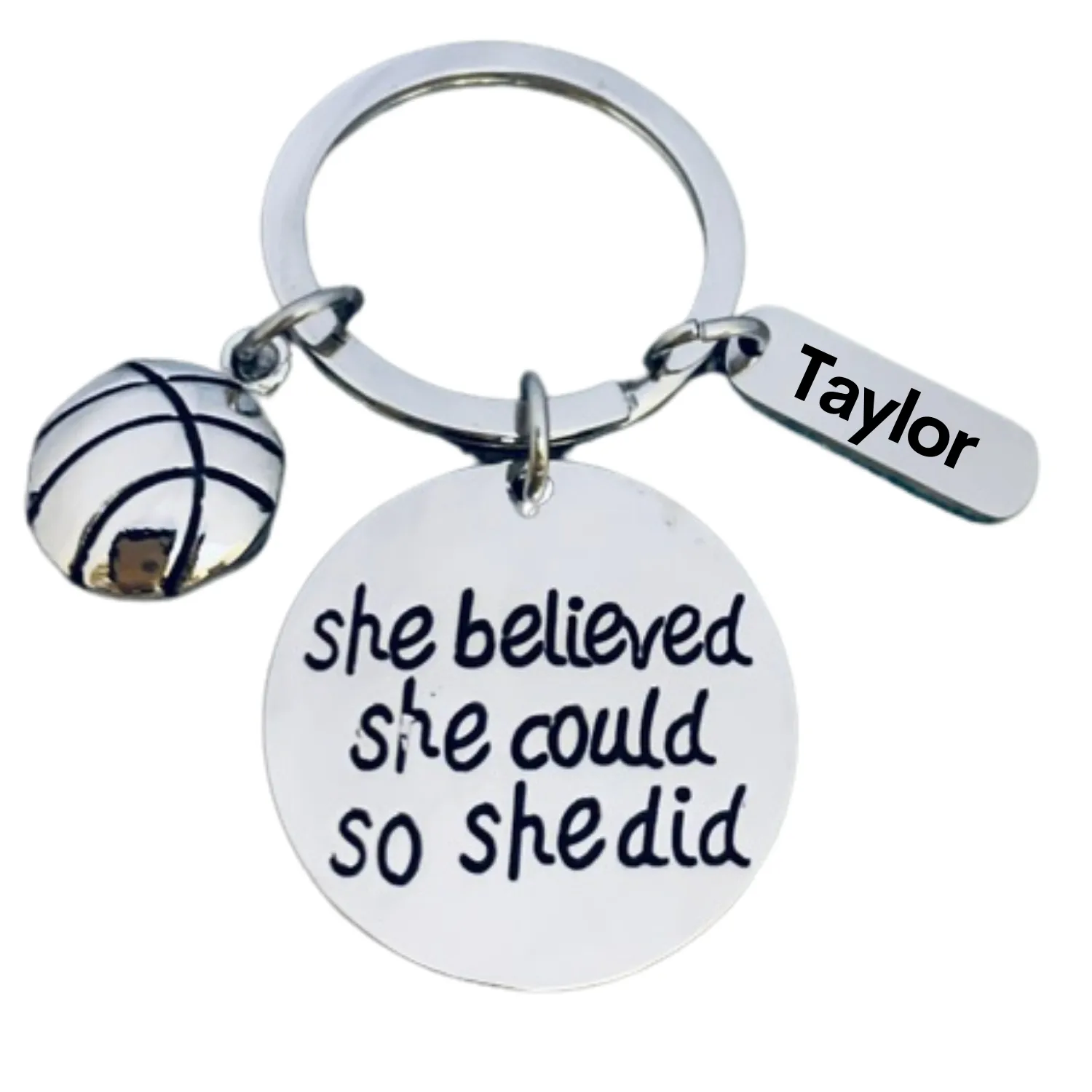 Girls Basketball Keychain with Number Engraved Charm for Players