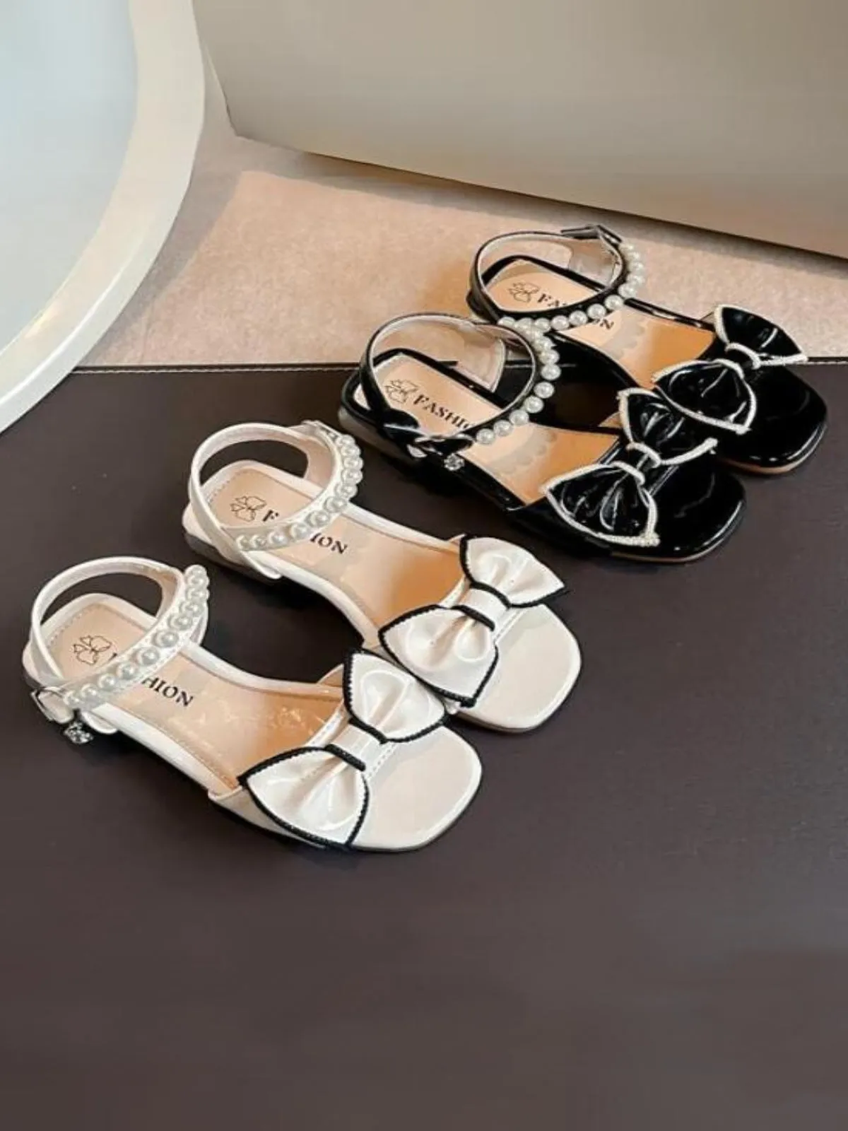 Girls Enchanted Pearl and Bow Glamour Sandals by Liv and Mia