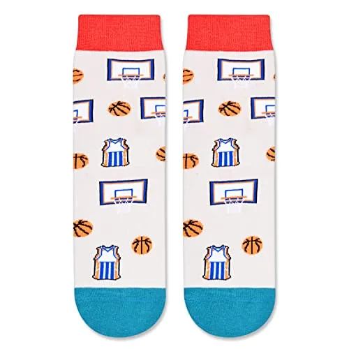 Kids' Fun Socks, Unisex Novelty Basketball Socks for Kids, Children Ball Sports Socks, Funny Basketball Gifts for Basketball Lovers, Gifts for Boys Girls, Sports Lover Gift, Gifts for 7-10 Years Old