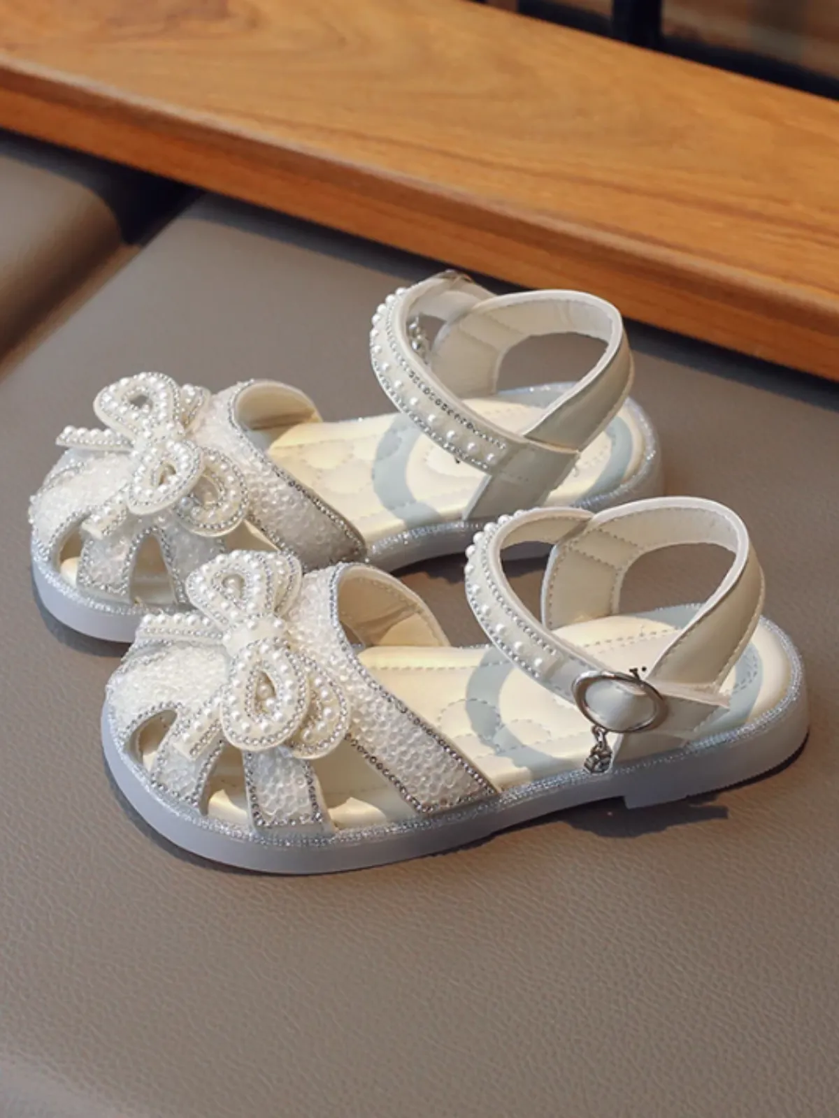 Little Dreamer's Pearl Bow Sandals By Liv and Mia