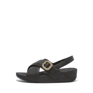 LULU CRYSTAL-BUCKLE LEATHER BACK-STRAP SANDALS