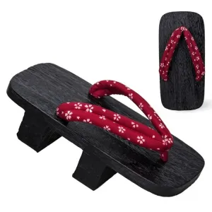 Men Black Two Teeth Geta Wooden Sandals 【Sakura】