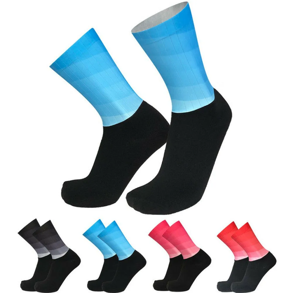 Men Women Gradient Color Socks Silicone Antiskidding Breathable Short Socks for Cycling Running Mountaineering