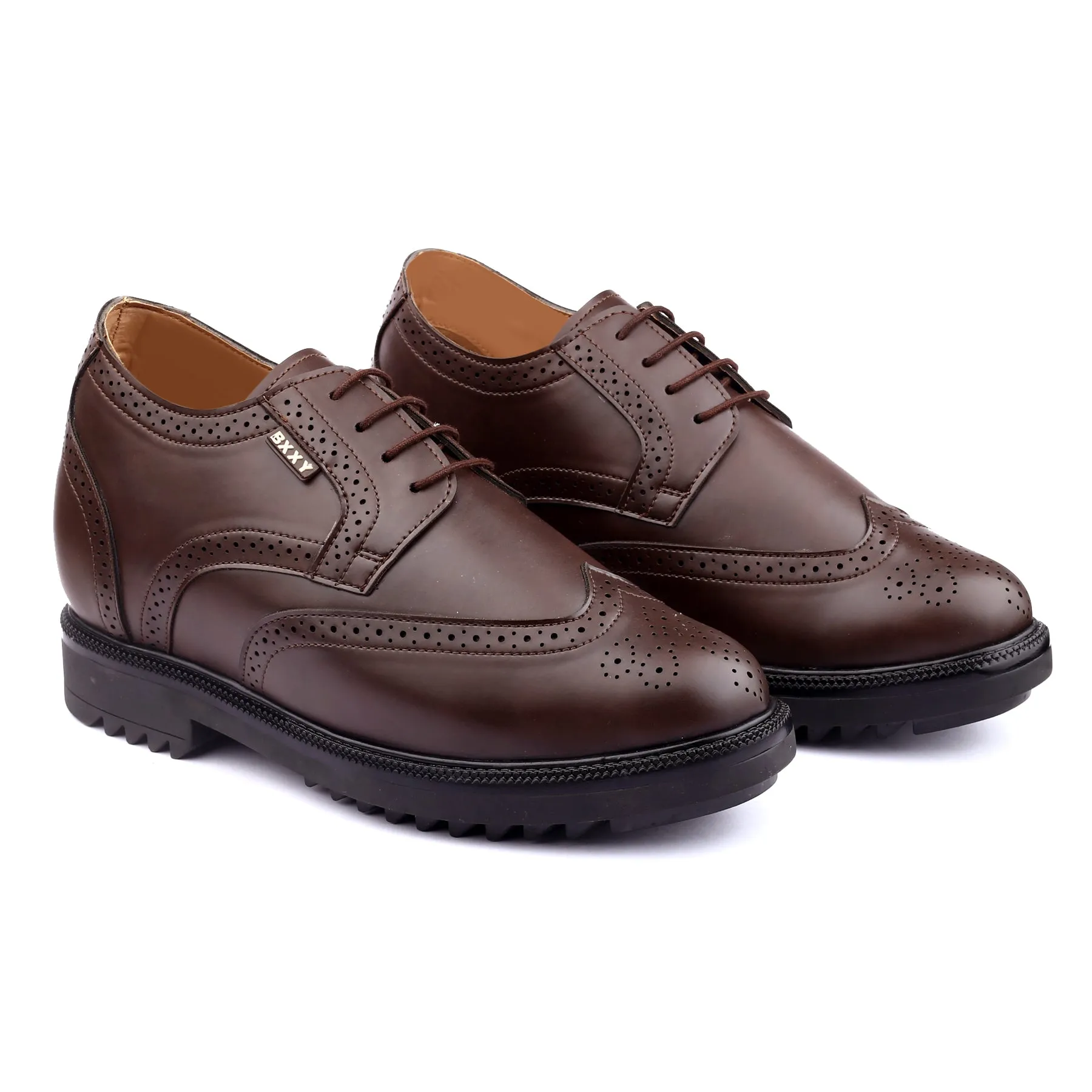 Men's 3.5 inch Hidden Height Increasing Faux Leather Brogue Lace-up Shoes