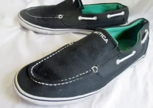 Mens NAUTICAL Canvas Boat Shoe BLACK 13 Nautical Beach Cruisewear Preppie