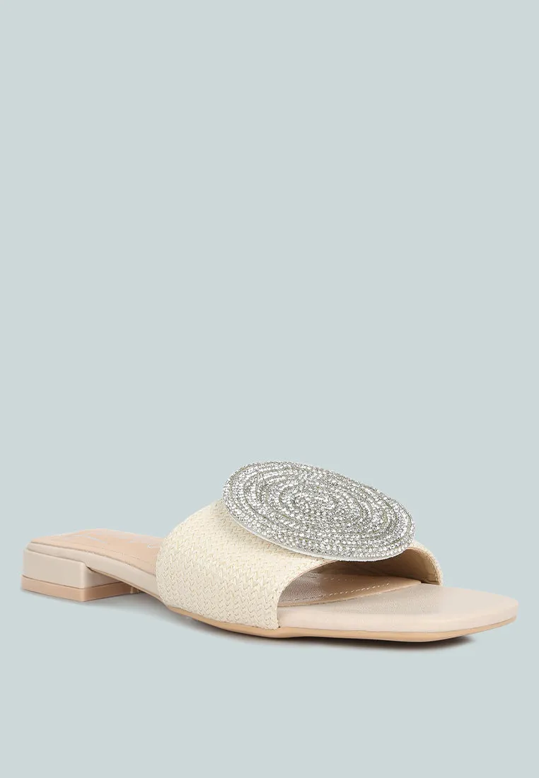 Ollilie Rhinestones Embellished Brooch Slip On Sandals