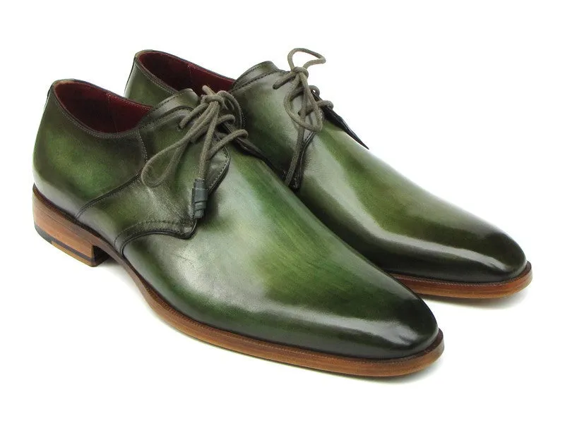 Paul Parkman Green Hand-Painted Derby Shoes Leather Upper & Leather Sole