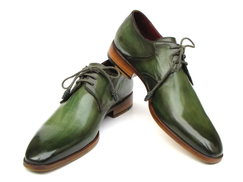 Paul Parkman Green Hand-Painted Derby Shoes Leather Upper & Leather Sole