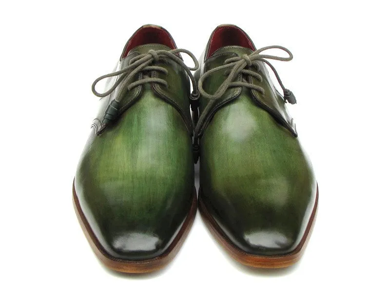 Paul Parkman Green Hand-Painted Derby Shoes Leather Upper & Leather Sole