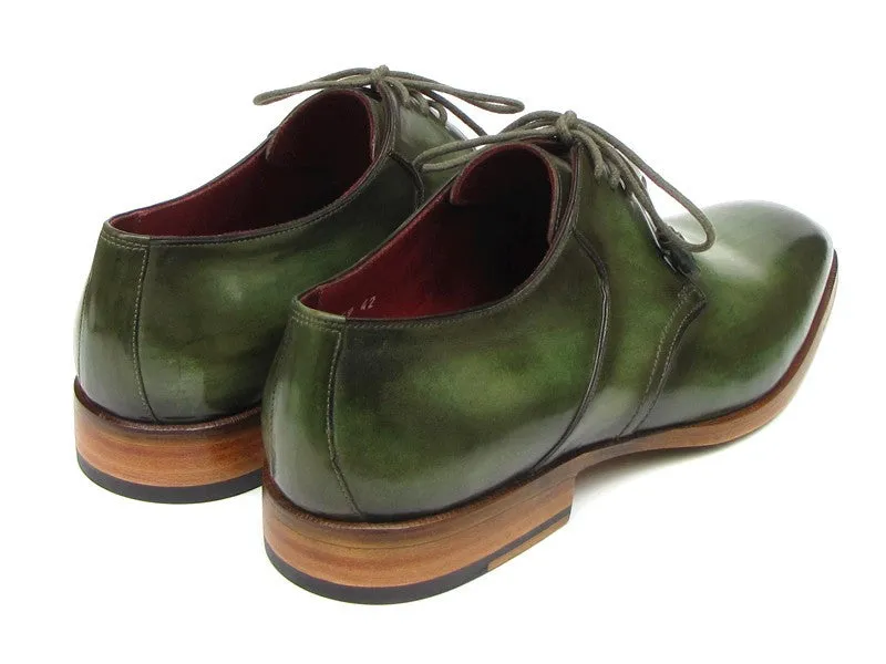 Paul Parkman Green Hand-Painted Derby Shoes Leather Upper & Leather Sole