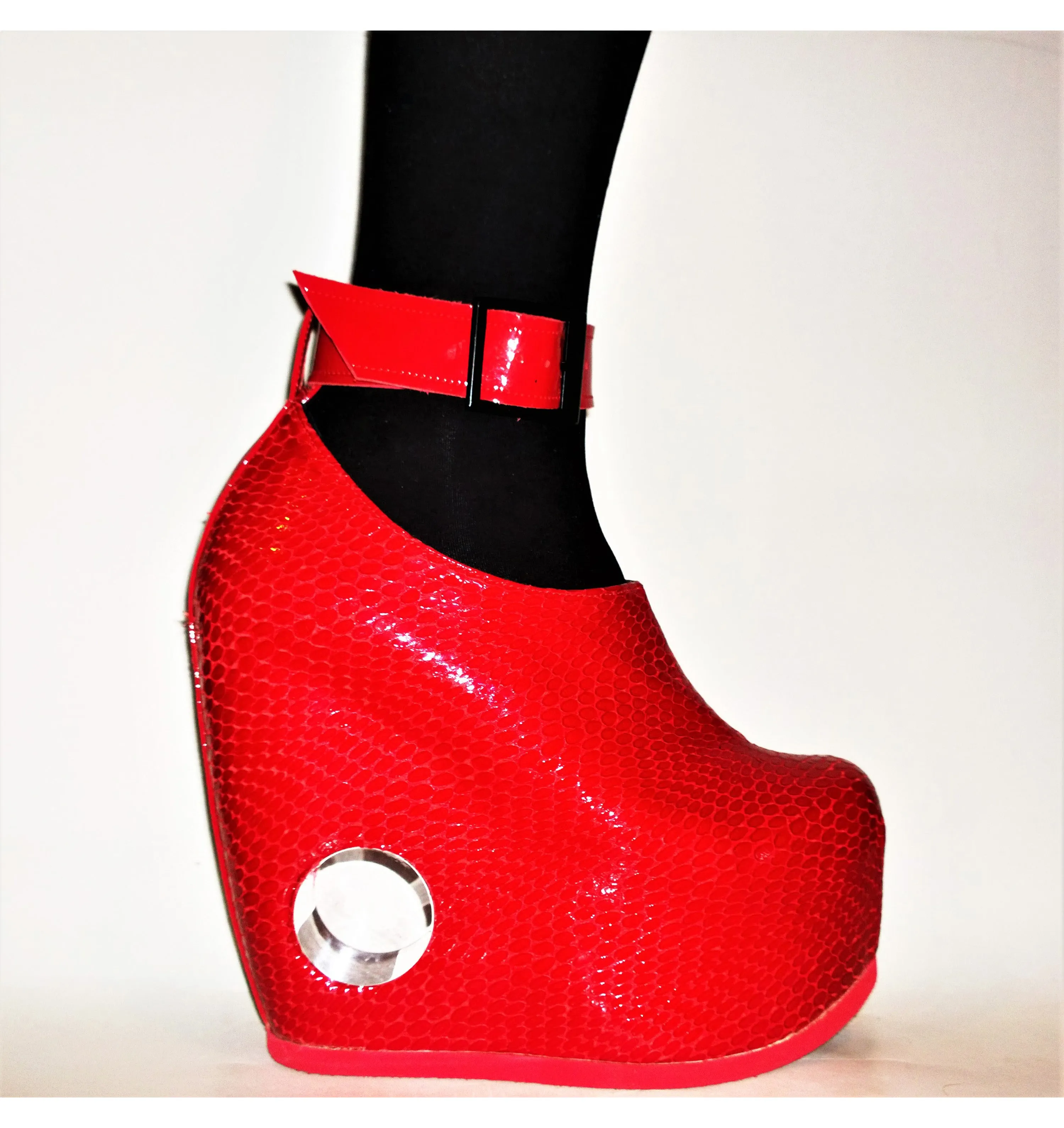 PEEPHOLE Platform Shoes - Red Patent Leather & Perspex hole