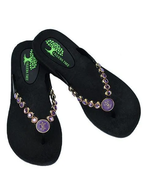 Purple & Gold Crystal Sandals w/ Fleur De Lys