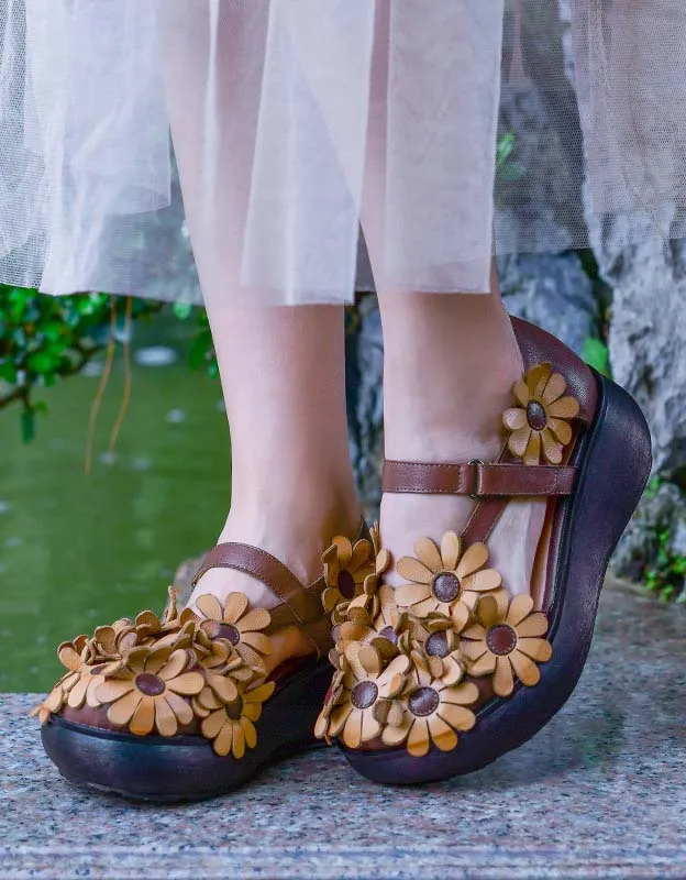 Round Head Comfortable Summer Flower Wedge Sandals