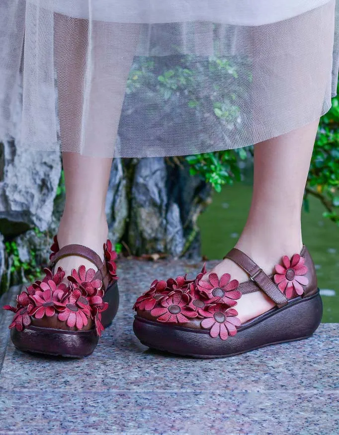 Round Head Comfortable Summer Flower Wedge Sandals