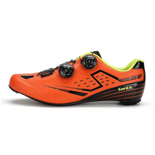 Santic Men's Orange Road Cycling Shoes Carbon Light Sole Annular Sapatilha Ciclismo Zapatillas Eur Size 39-45 450g  S12021