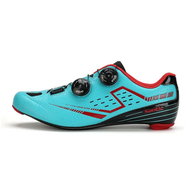 Santic Men's Orange Road Cycling Shoes Carbon Light Sole Annular Sapatilha Ciclismo Zapatillas Eur Size 39-45 450g  S12021