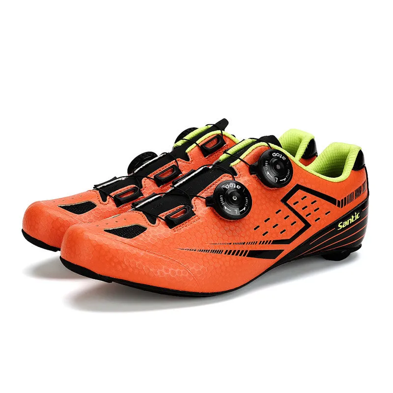 Santic Men's Orange Road Cycling Shoes Carbon Light Sole Annular Sapatilha Ciclismo Zapatillas Eur Size 39-45 450g  S12021