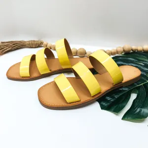 Stepping Up Three Strap Slide On Sandals in Yellow