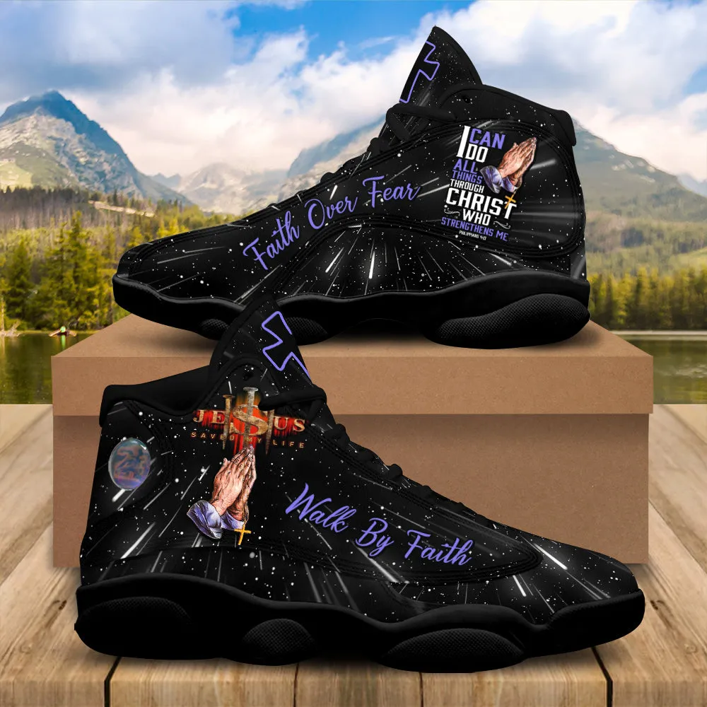 Teesdily | I Can Do All Things Through Christ Basketball Shoes, Walk By Faith Jesus Running Shoes Unisex, God Religious Gift