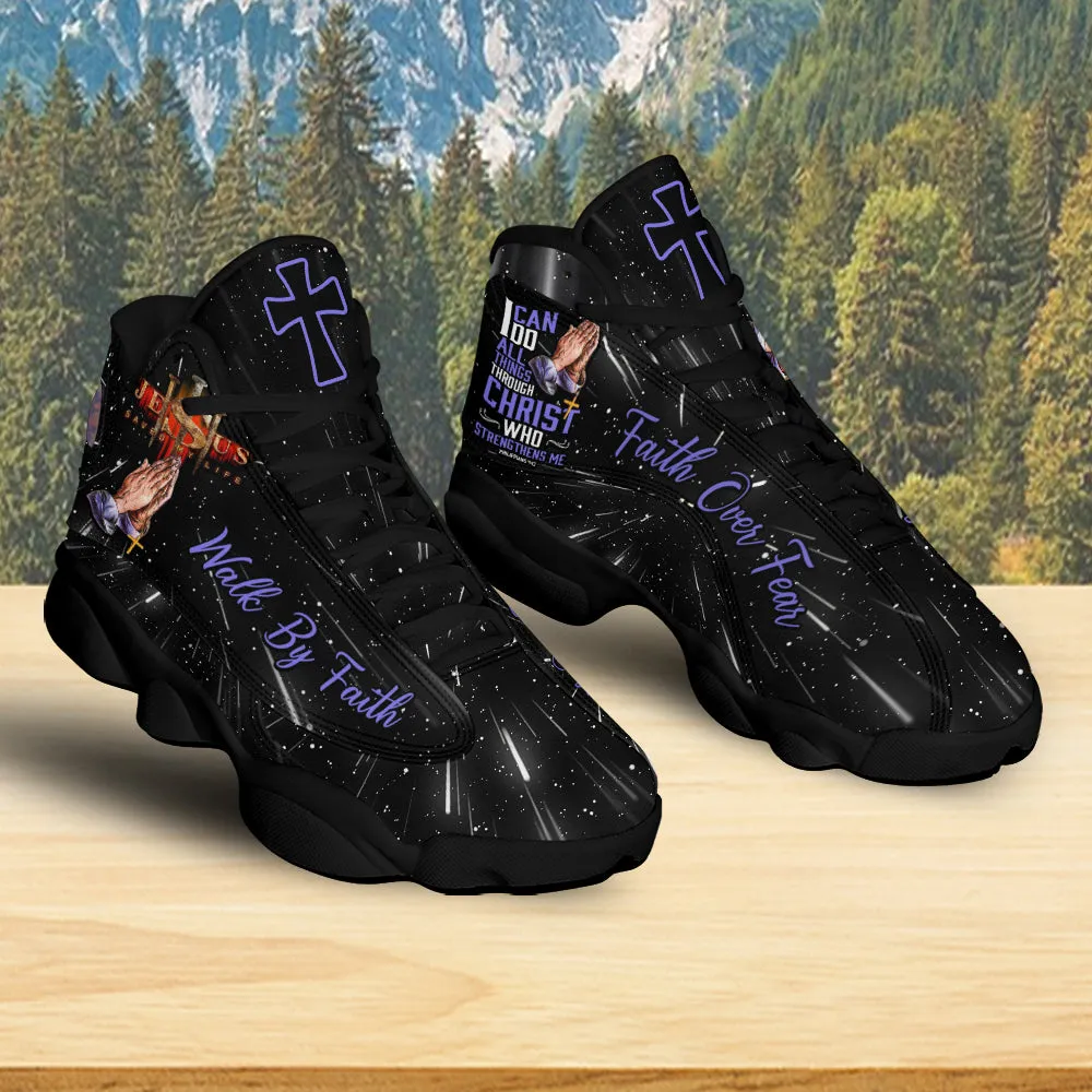 Teesdily | I Can Do All Things Through Christ Basketball Shoes, Walk By Faith Jesus Running Shoes Unisex, God Religious Gift