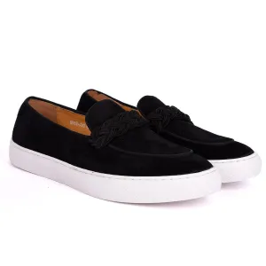 Terry Taylors Twisted Woven Strap Black Suede Leather Men's Sneaker Shoe