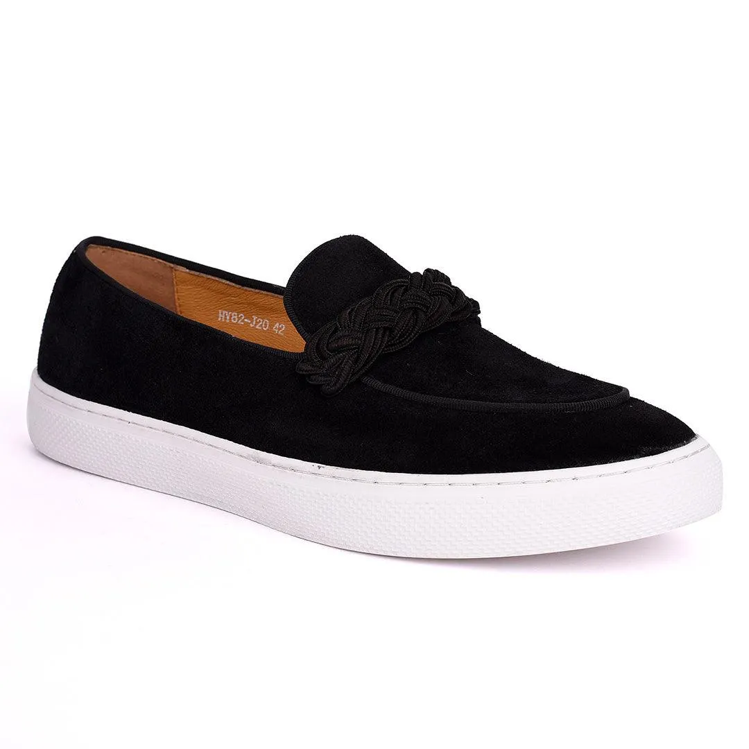 Terry Taylors Twisted Woven Strap Black Suede Leather Men's Sneaker Shoe