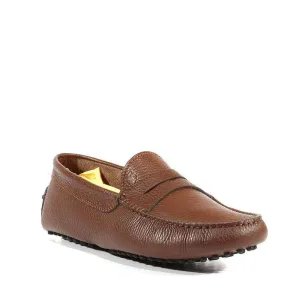 Tods Men's Designer Shoes Gommini Driving Textured leather Loafers Brown (TDM22)