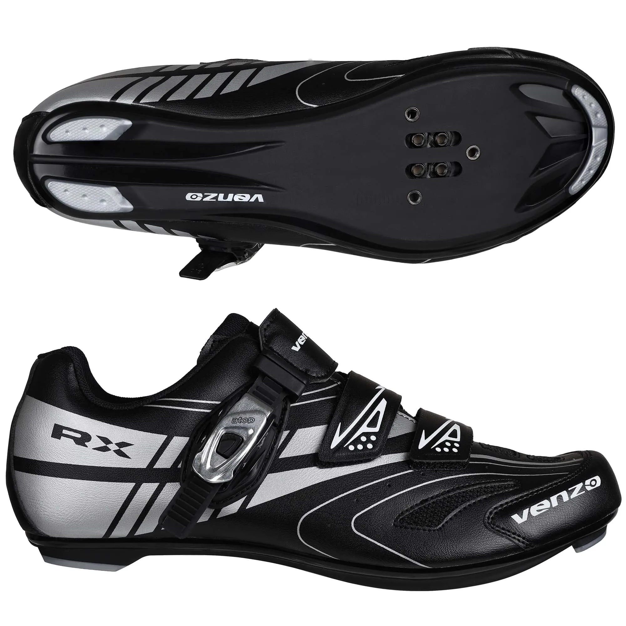 Venzo RX Bicycle Unisex Men's or Women's Road Cycling Riding Shoes - Compatible with Peloton for Shimano SPD & Look ARC Delta - Perfect for Indoor Indoor Road Racing Bikes Black 46