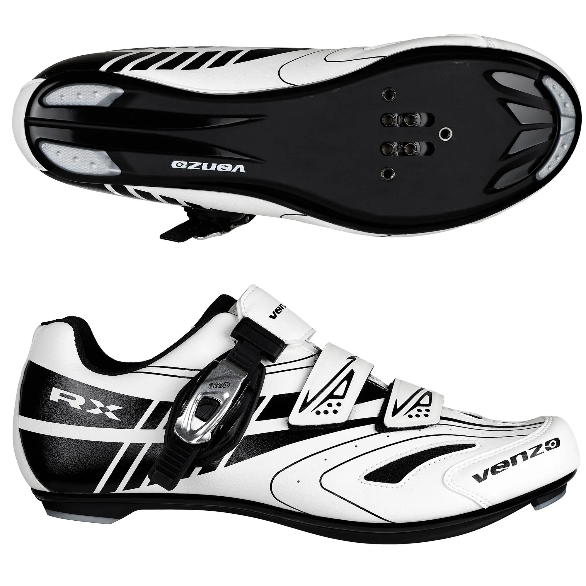 Venzo RX Bicycle Unisex Men's or Women's Road Cycling Riding Shoes - Compatible with Peloton for Shimano SPD & Look ARC Delta - Perfect for Indoor Indoor Road Racing Bikes White 45