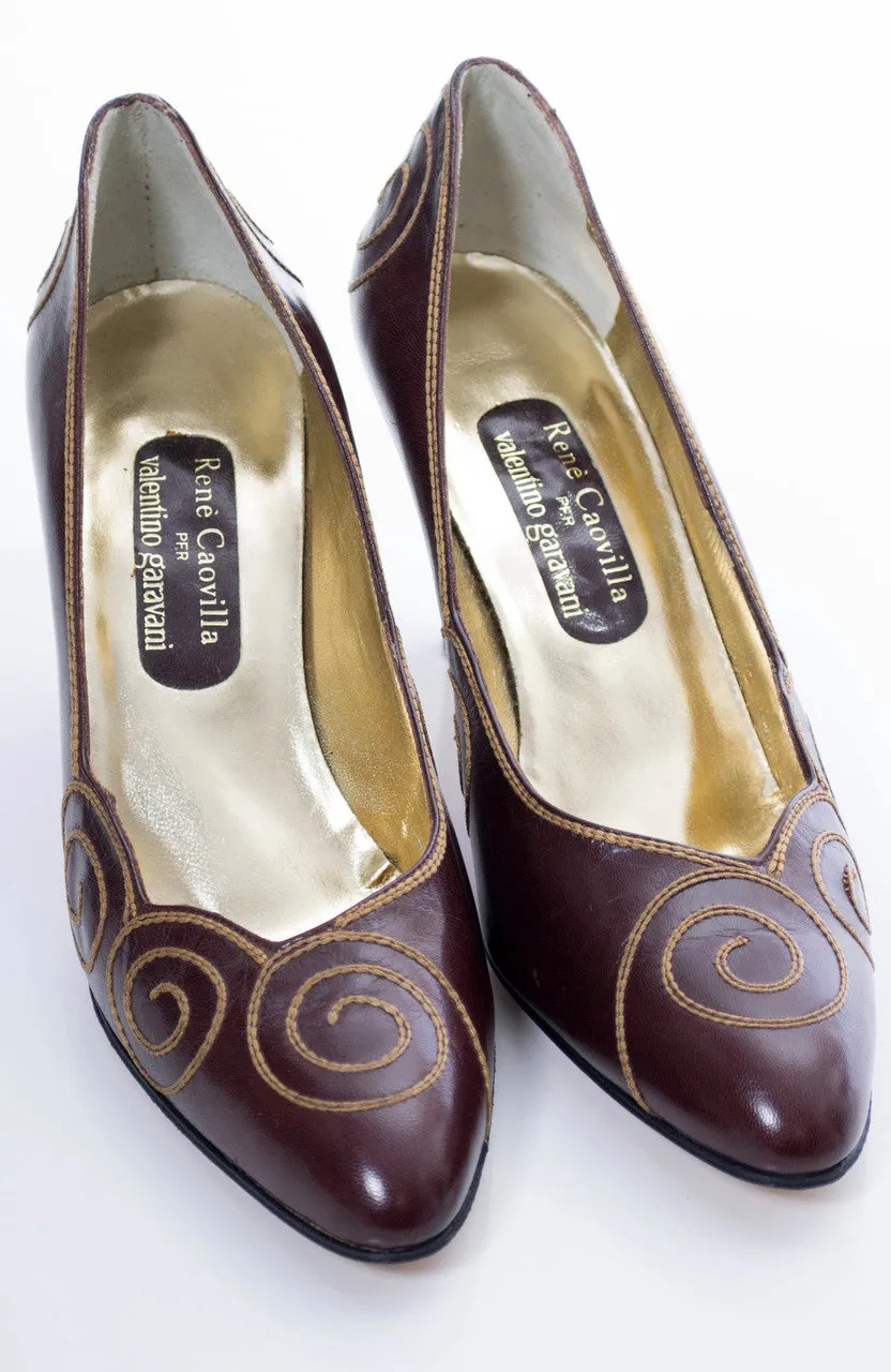 Vintage Rene Caovilla for Valentino Garavani Brown Leather Pumps 8.5