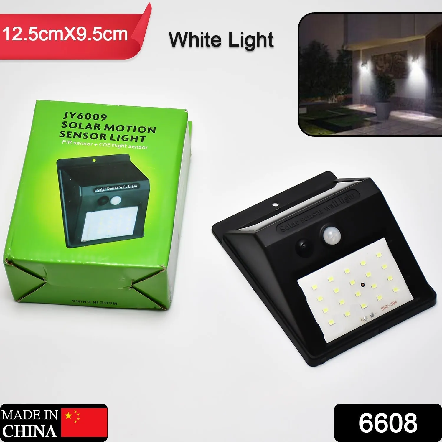 White Solar Wireless Security Motion Sensor LED Night Light for Home Outdoor / Garden Wall.