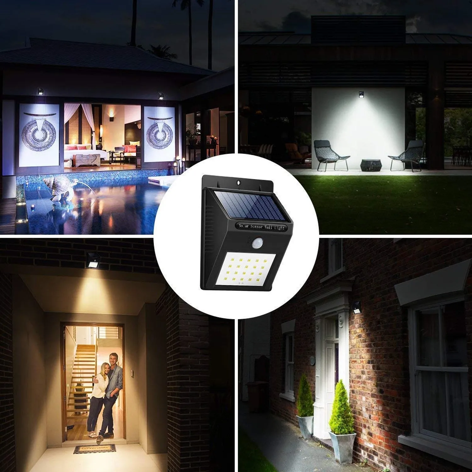 White Solar Wireless Security Motion Sensor LED Night Light for Home Outdoor / Garden Wall.