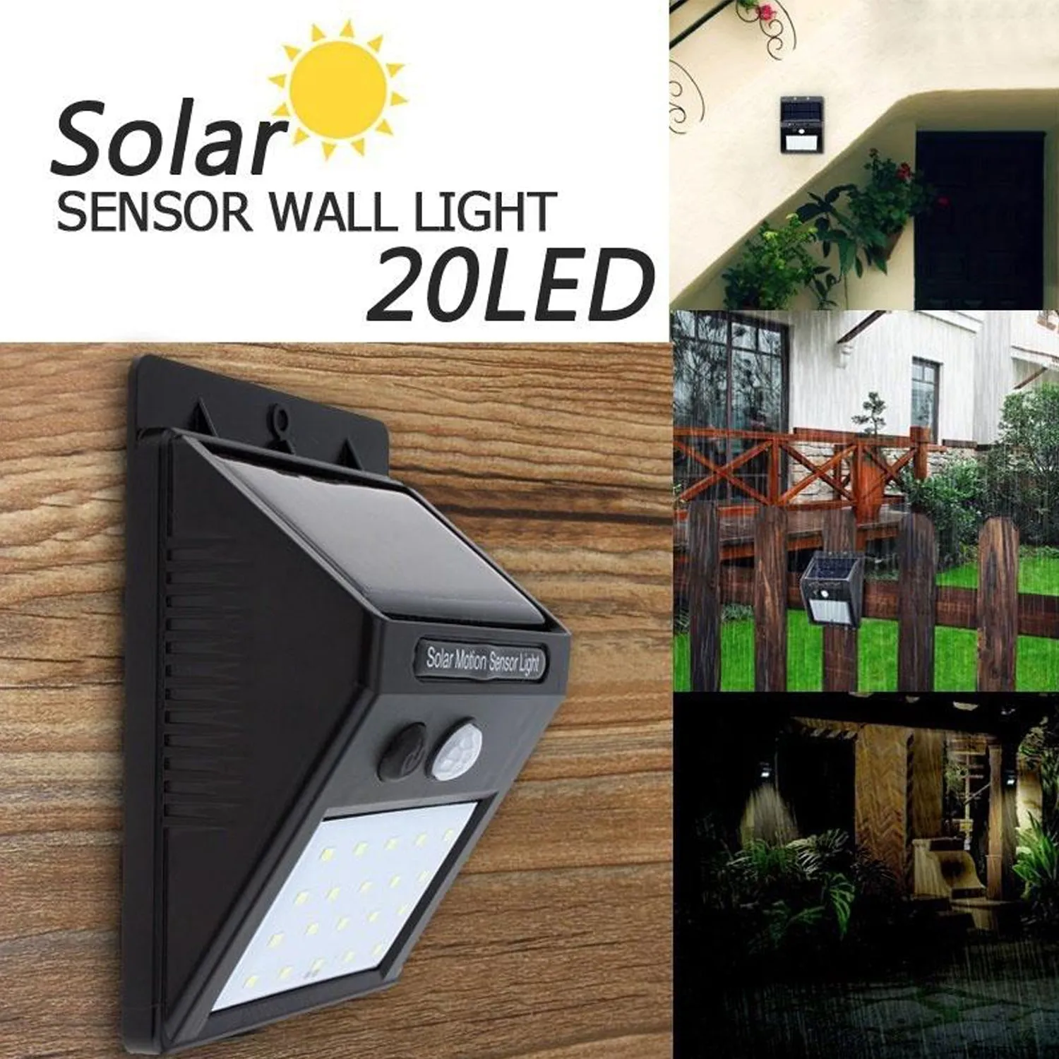 White Solar Wireless Security Motion Sensor LED Night Light for Home Outdoor / Garden Wall.