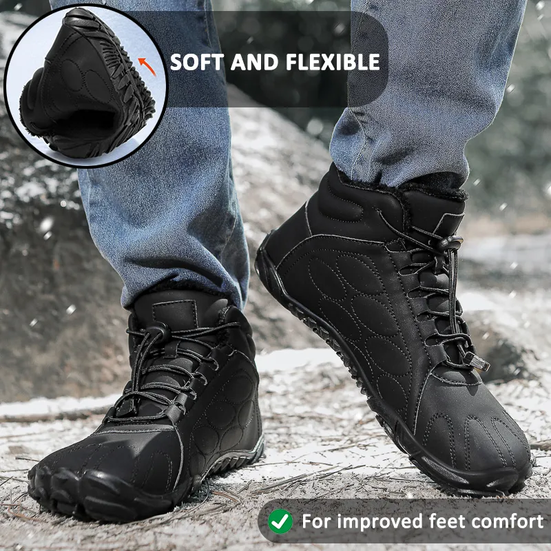 Winter Outdoor Warm Wear-Resistant Mid-Calf Mountaineering Snow Boots Non-slip & Waterproof Winter Barefoot Shoe (Unisex)