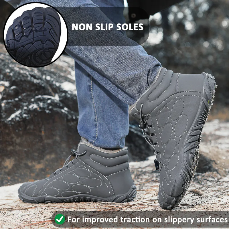 Winter Outdoor Warm Wear-Resistant Mid-Calf Mountaineering Snow Boots Non-slip & Waterproof Winter Barefoot Shoe (Unisex)