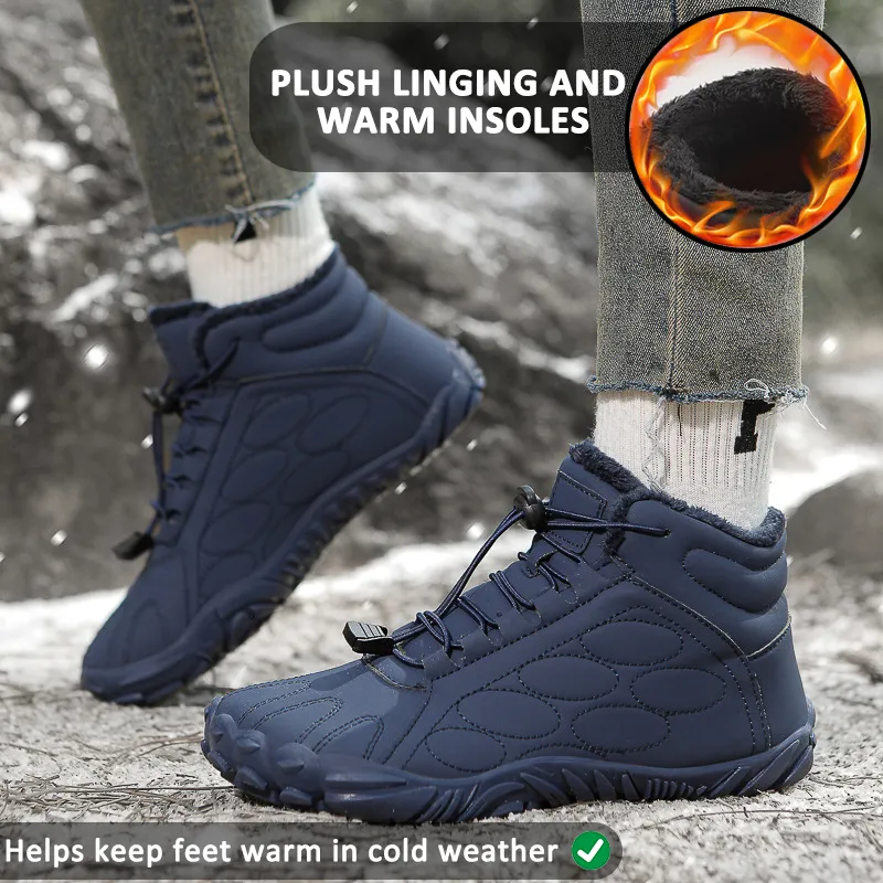 Winter Outdoor Warm Wear-Resistant Mid-Calf Mountaineering Snow Boots Non-slip & Waterproof Winter Barefoot Shoe (Unisex)