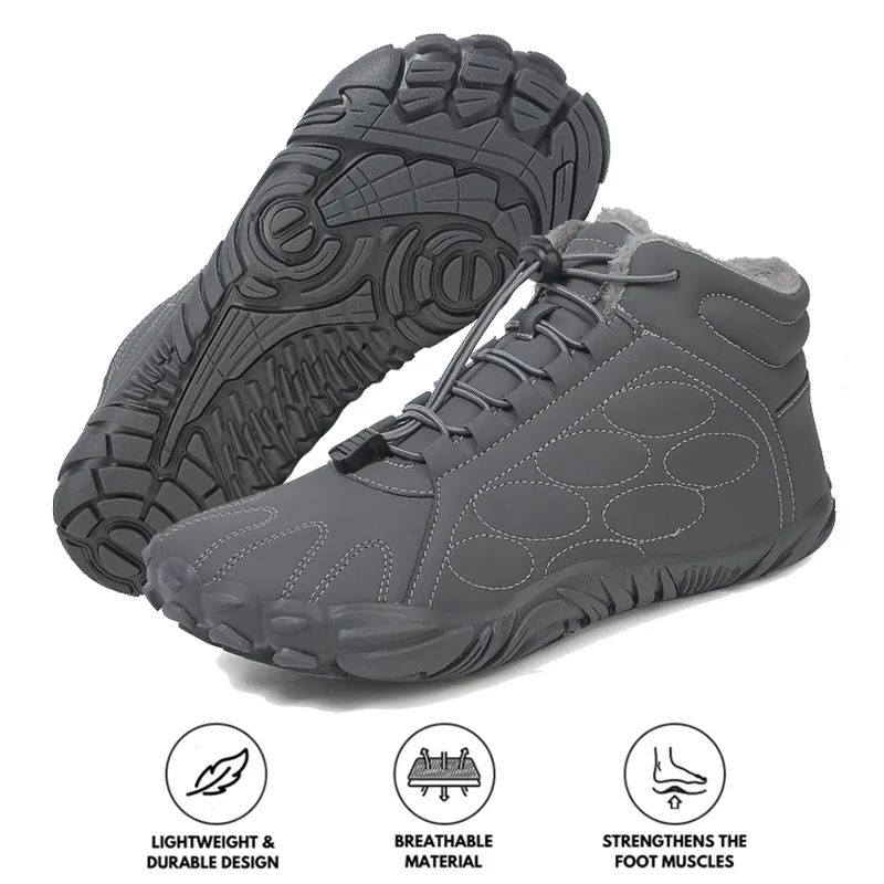 Winter Outdoor Warm Wear-Resistant Mid-Calf Mountaineering Snow Boots Non-slip & Waterproof Winter Barefoot Shoe (Unisex)